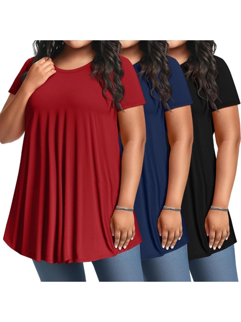 Plus Size Women's Tunic Tops - 3 Pack, Stylish & Comfortable Casual Wear